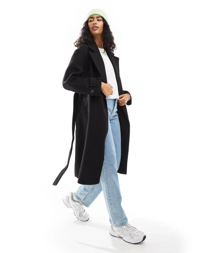 Bershka Bershka wool trench coat in black 2