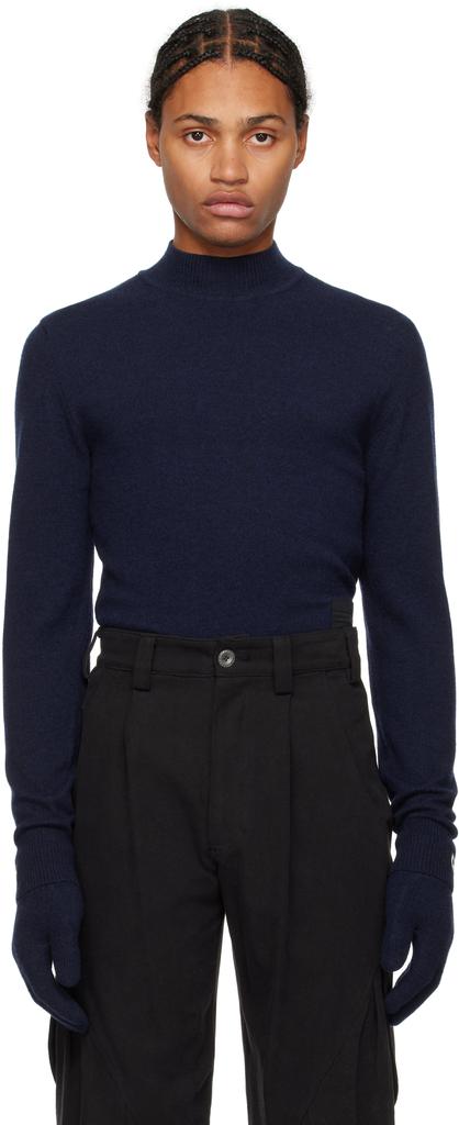 Hyein Seo Navy Military Turtleneck & Gloves Set