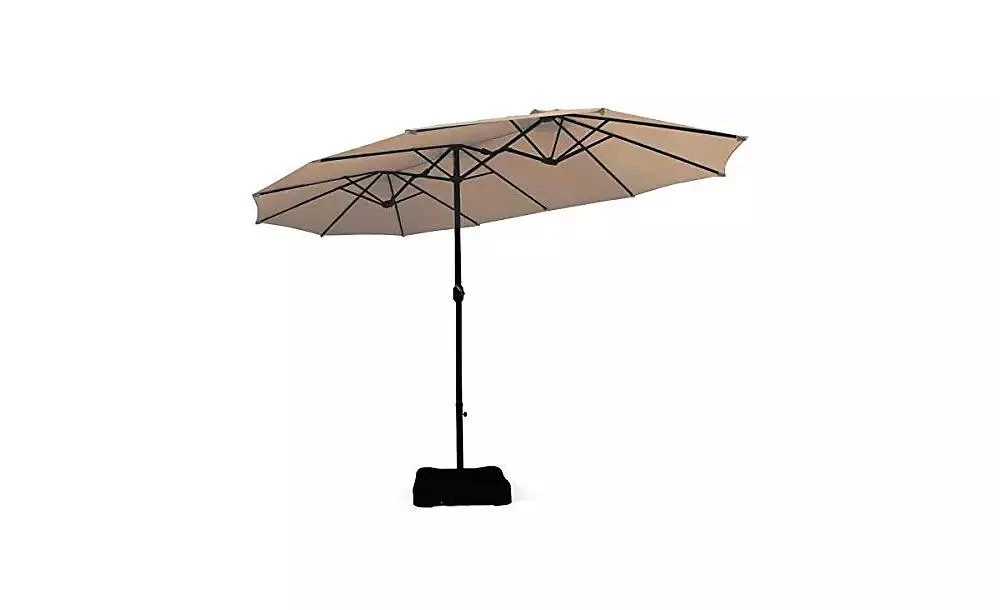 Mecale 15 Feet Double-Sided Twin Patio Umbrella with Crank and Base
