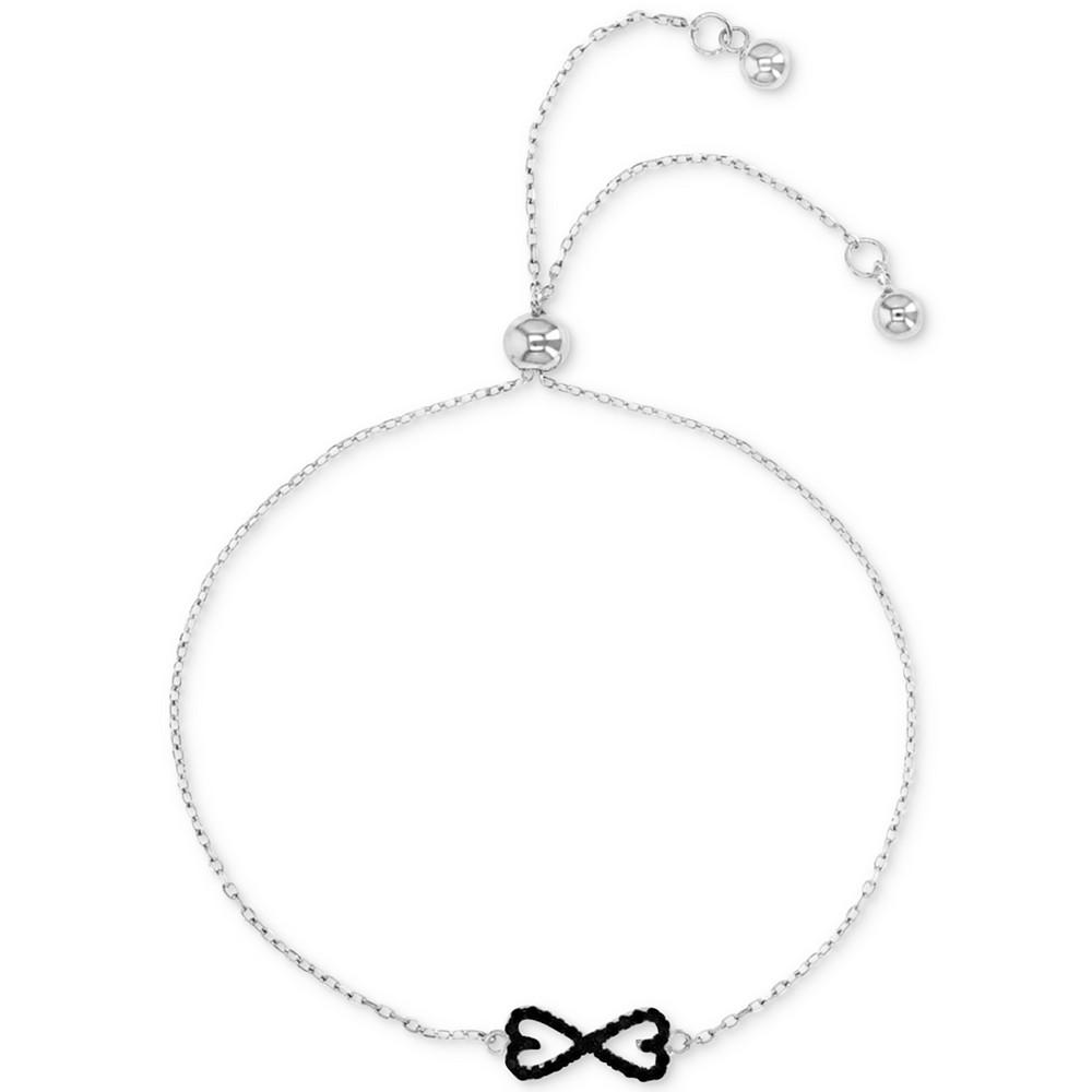 Macy's Black Spinel Bow Tie Bolo Bracelet (1/5 ct. t.w.) in Sterling Silver