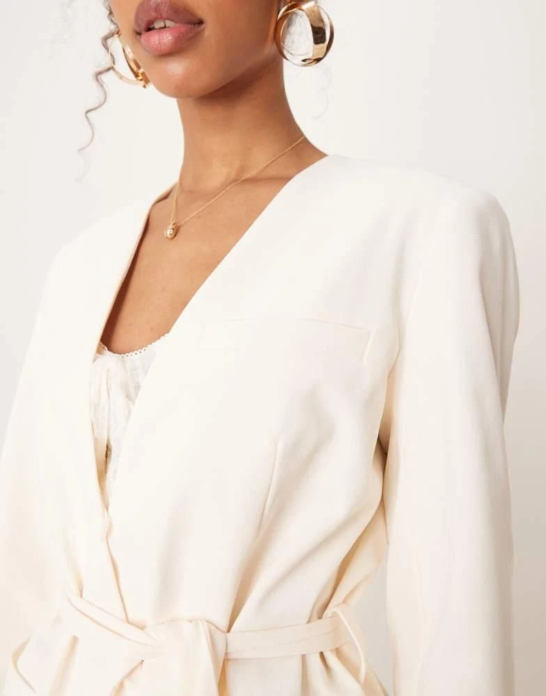 ASOS ASOS DESIGN tie waist collarless blazer in buttermilk 2