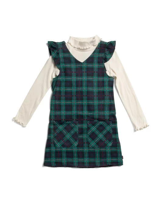Levi's Toddler Girls 2pc Ribbed Turtle Neck Top And Plaid Jumper Set