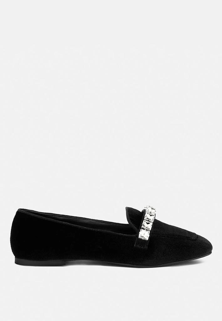 Rag & Co LAMINGTON Diamante Embellished Velvet Loafers in Black 3