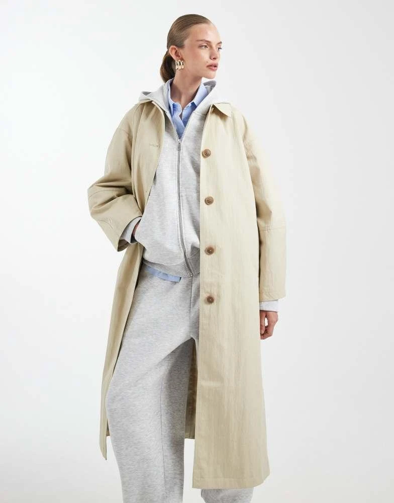 ASOS ASOS DESIGN longline trench coat with pleat detail in stone 4