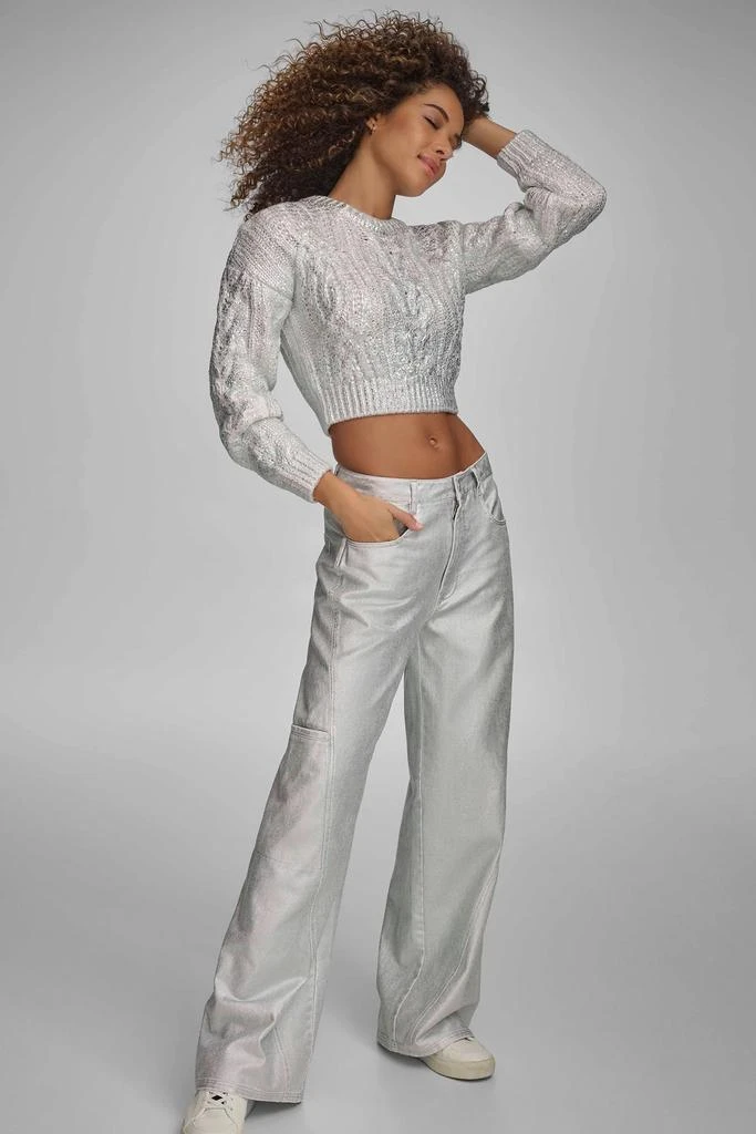 DKNY FOIL PRINT CHUNKY CABLE SWEATER 3