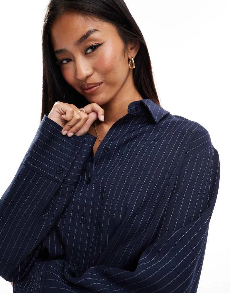 New Look New Look stripe cropped shirt in navy 2