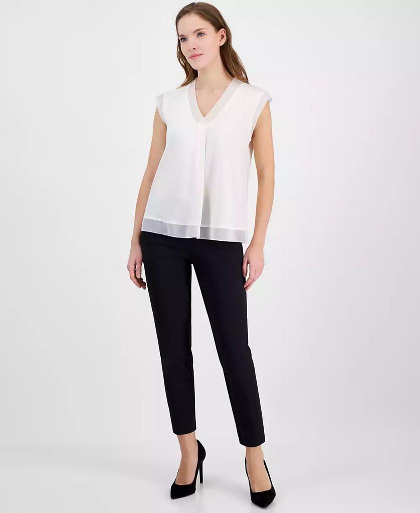 Anne Klein Women's Extended-Shoulder Mixed-Media Top