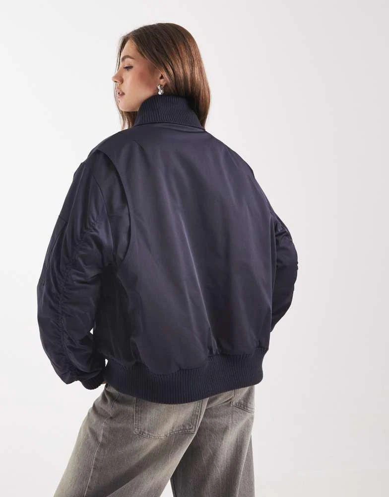 ASOS ASOS DESIGN knitted collar bomber jacket in navy 4