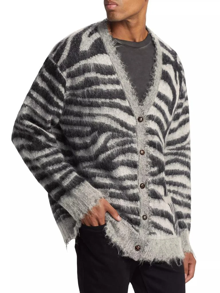 R13 Mohair-Wool Frayed-Trim Zebra Cardigan 4