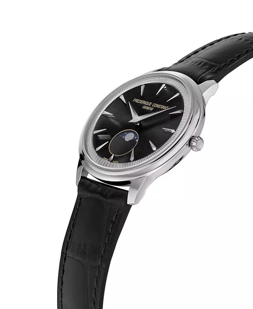 Frederique Constant Men's Swiss Moneta Moonphase Black Leather Strap Watch 37mm