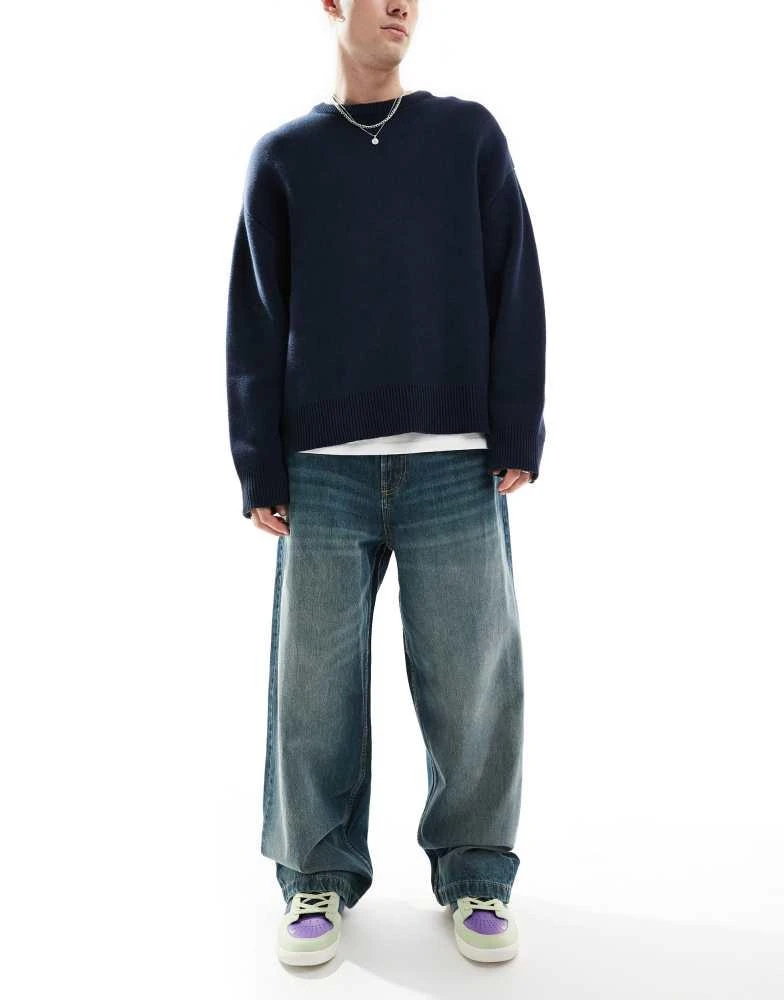 Bershka Bershka super baggy fit jean in casted washed blue 1