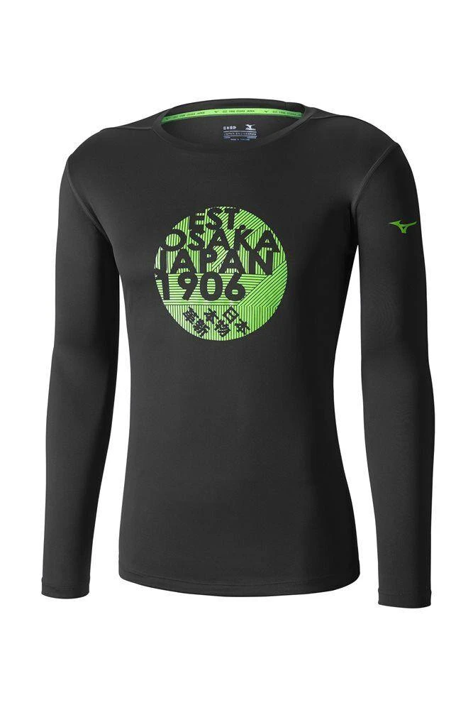 Mizuno Mizuno Core J2GA652209 Shirt Men Black Graphic Crew Neck Performance Long Sleeve 2