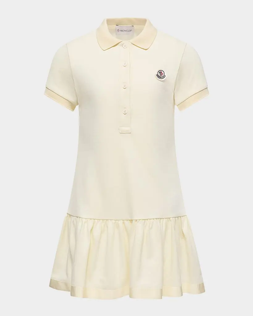 Moncler Girl's Ruffle-Hem Polo Dress, Size 12-14