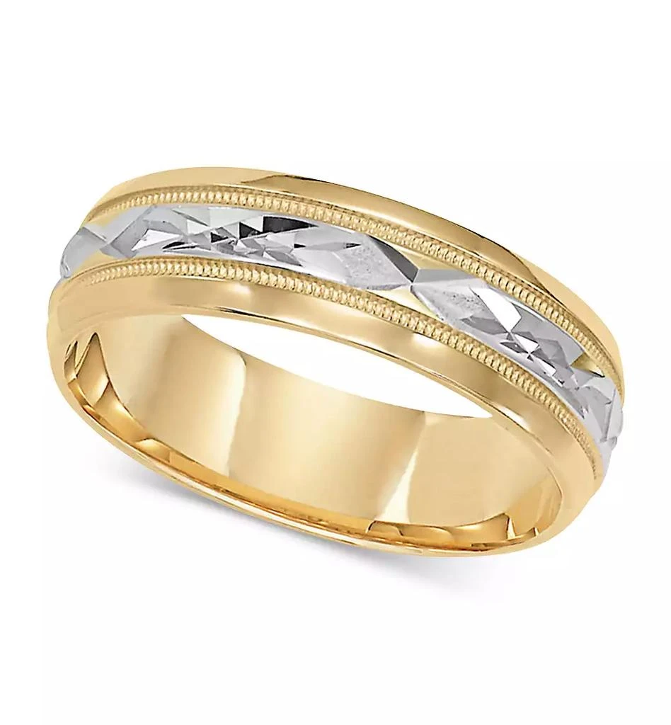 Macy
s Two-Tone Decorative Beaded Edge Wedding Band in 14k Gold 
White Gold