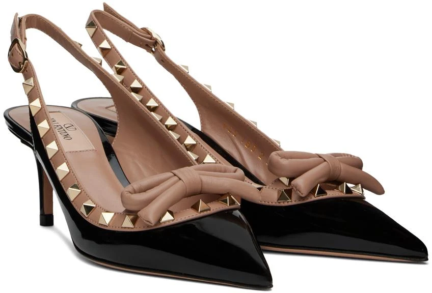 Valentino Black 
Pink Rockstud Bow Slingback Heels 4