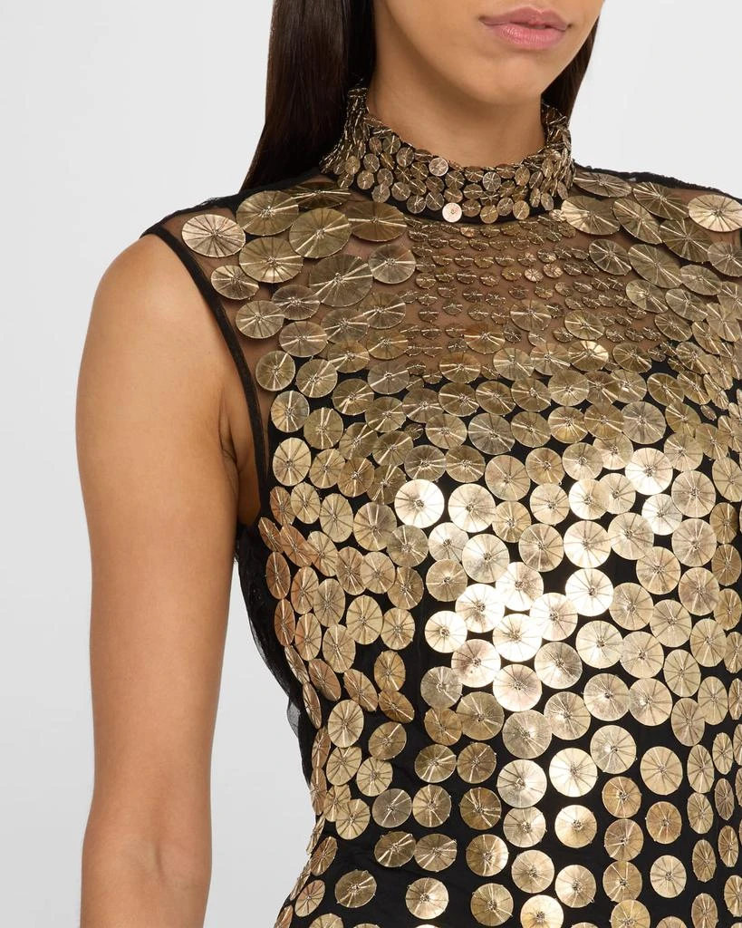 Alberta Ferretti Coin Embroidered Sleeveless Tulle Gown 5