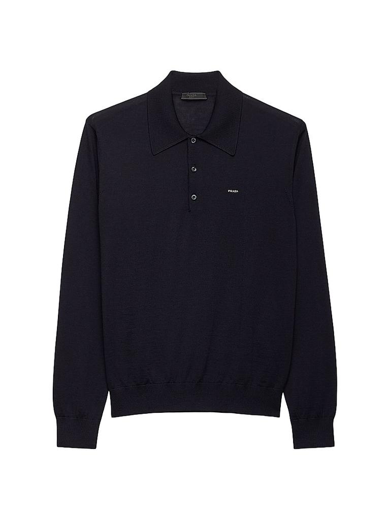 Prada Long Sleeved Piqué and Re-Nylon Polo Shirt - Polo Shirts