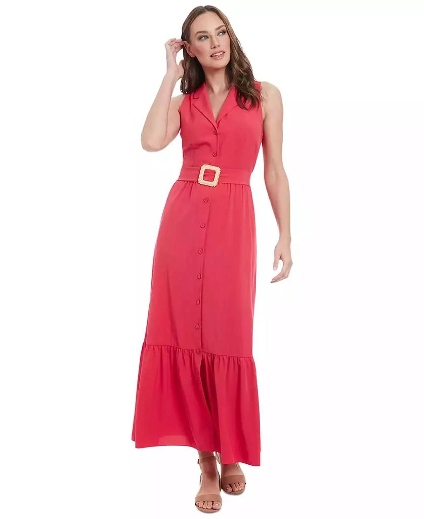 London Times Women's Sleeveless Tiered Maxi Shirtdress 1