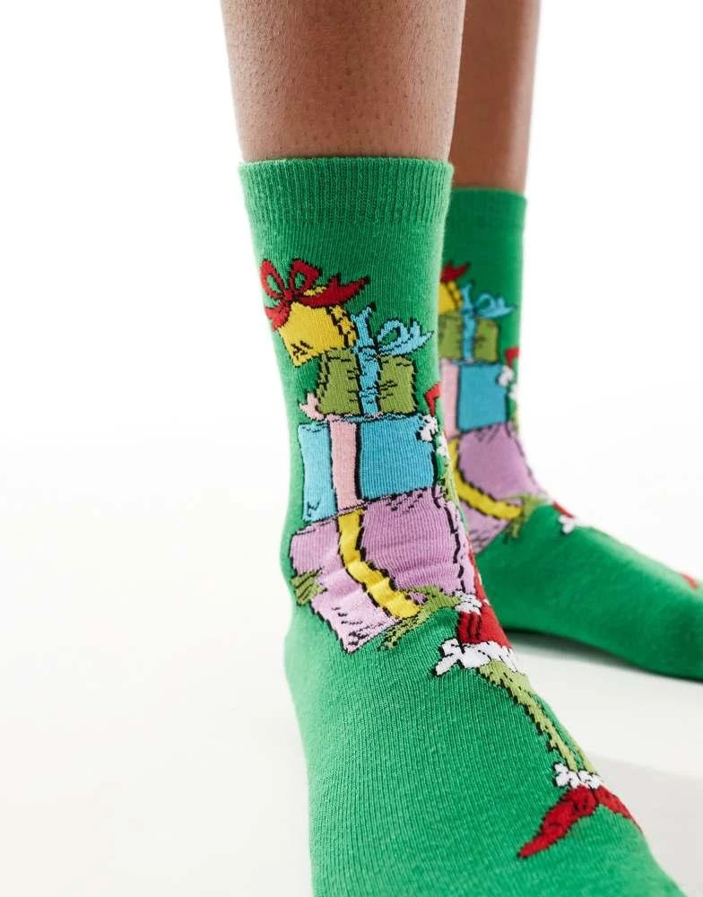 ASOS ASOS DESIGN Christmas Grinch ankle socks in green 3