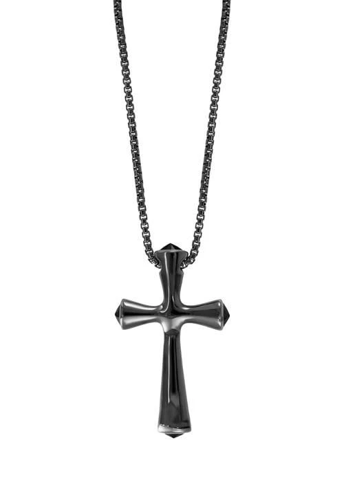 Effy Mens Onyx Cross Pendant Necklace In Sterling Silver 1