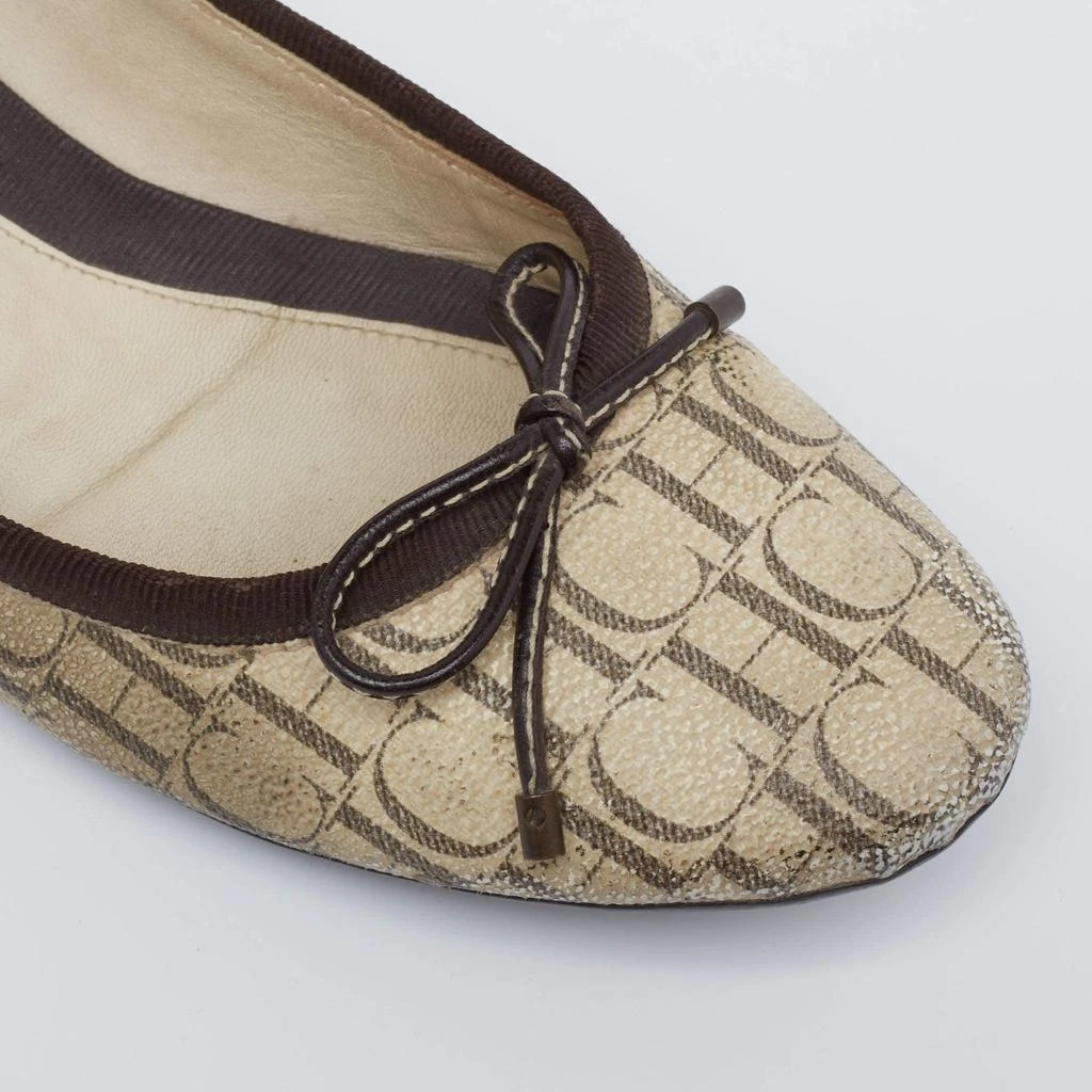 Carolina Herrera CH Carolina Herrera Cream Monogram Canvas Bow Cap Toe Ballet Flats Size 37 7