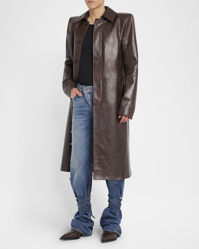 Alexander McQueen Men's Long Leather Raincoat