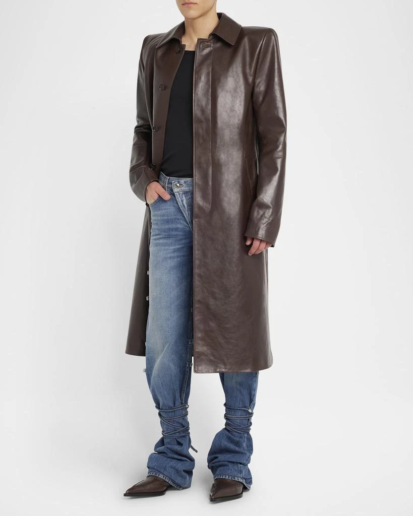 Alexander McQueen Men's Long Leather Raincoat Free Shipping