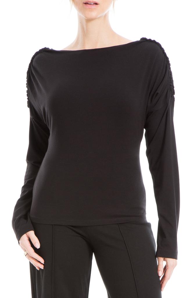 Max Studio Ruched Shoulder Long Sleeve Top