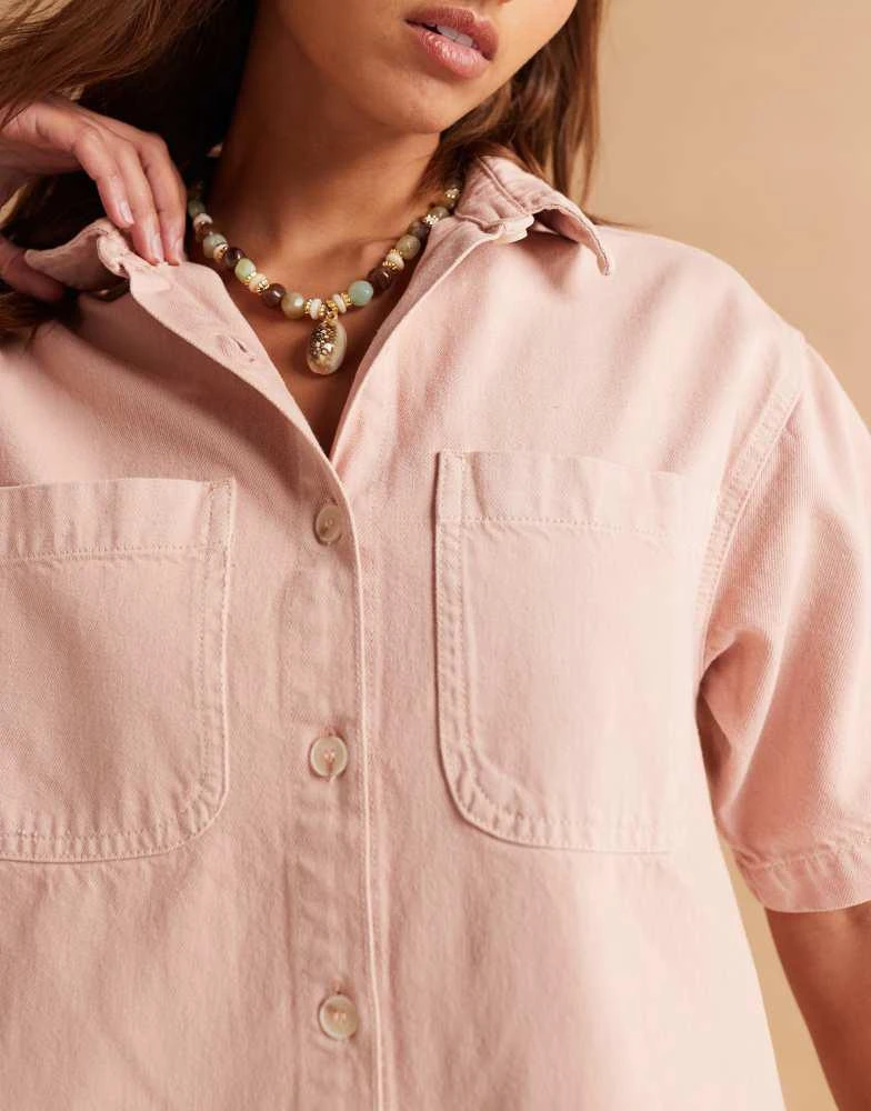 ASOS ASOS DESIGN denim boxy shirt dress in peach - Jackets - BeyondStyle