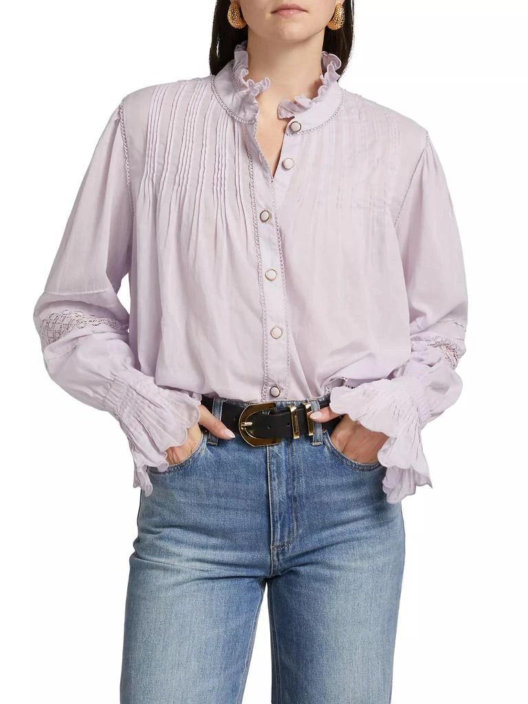 Farm Rio Pintuck Cotton Stand-Collar Blouse 3