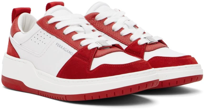 Ferragamo White & Red Suede Patch Skate Sneakers 4