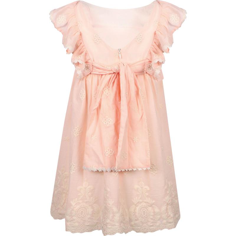 Abel & Lula Embroidered flowers dress with ruffled details in pink