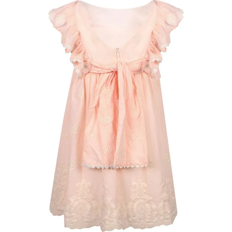 Abel & Lula Embroidered flowers dress with ruffled details in pink 2