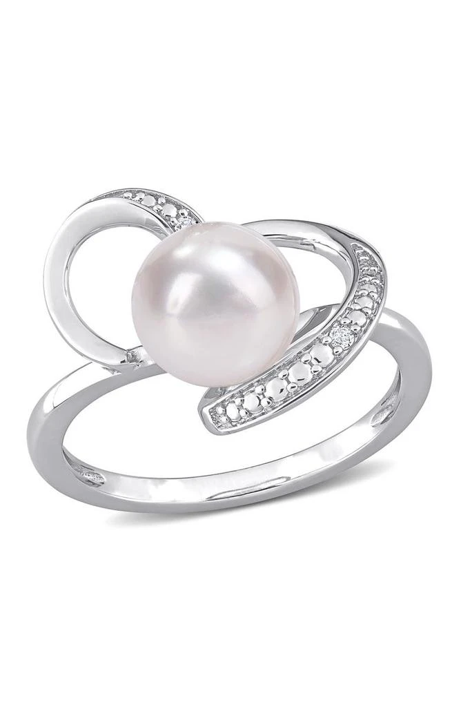 DELMAR Sterling Silver 8–8.5mm Cultured Freshwater Pearl 
Diamond Swirl Ring - 0.02ct.