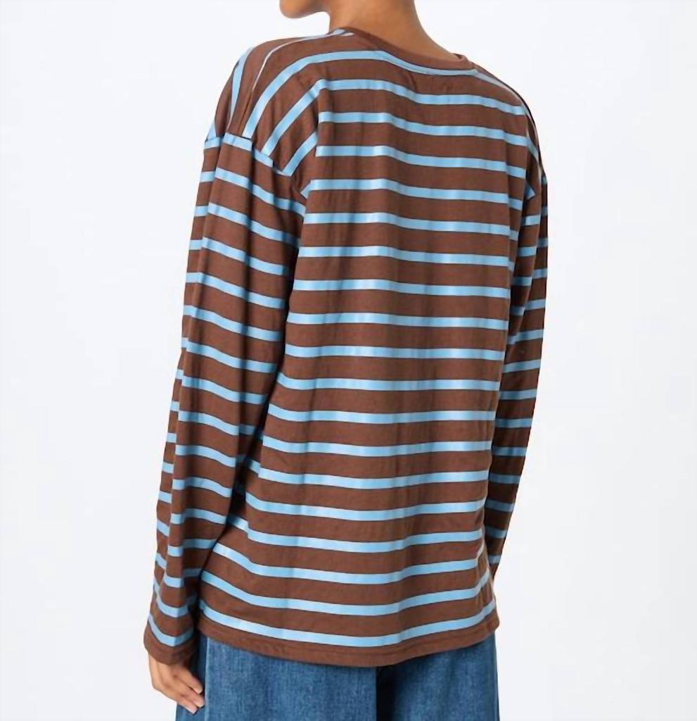 DAISY STREET Striped Crew Neck Long Sleeve Top In Navy/brown