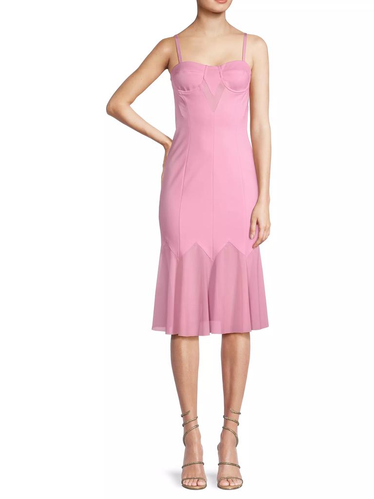 Victor Glemaud Chiffon-Paneled Bustier Midi-Dress