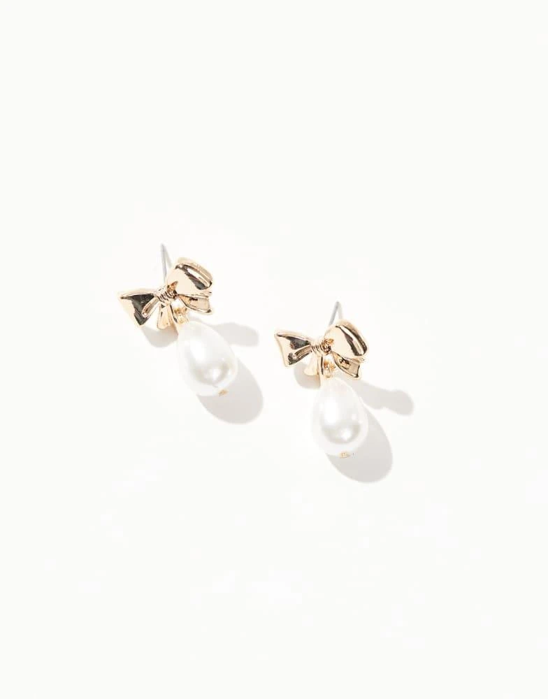 ASOS ASOS DESIGN earrings with mini bow and faux pearl drop design on gold tone 3