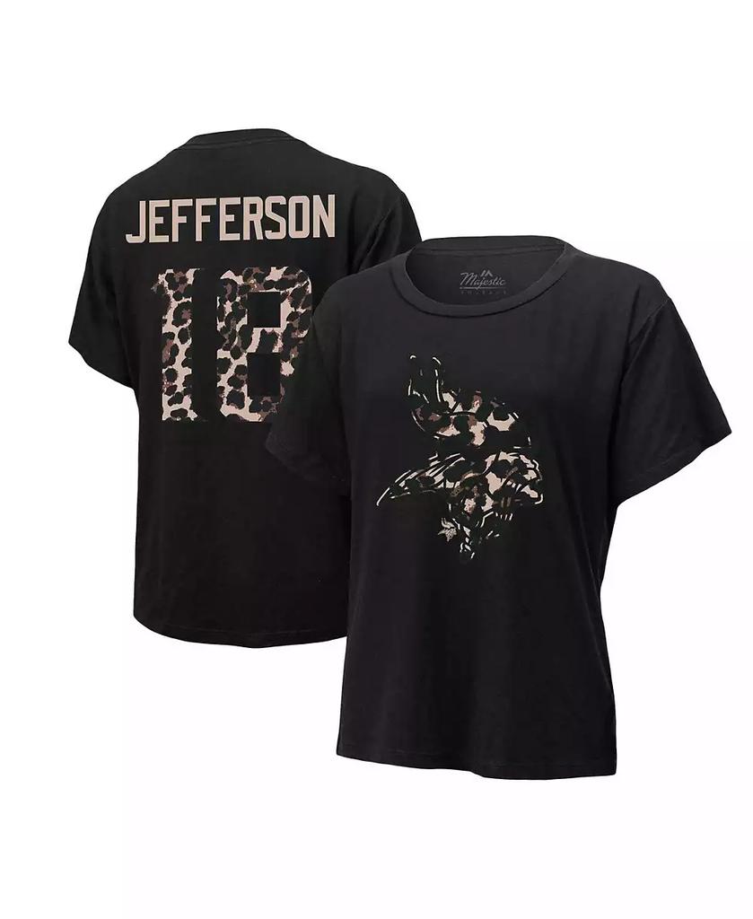 Majestic Women's Threads Justin Jefferson Black Minnesota Vikings Leopard Player Name and Number T-shirt