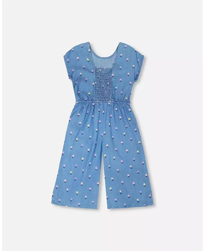 Deux par Deux Toddler Girls Chambray Jumpsuit Flower Print