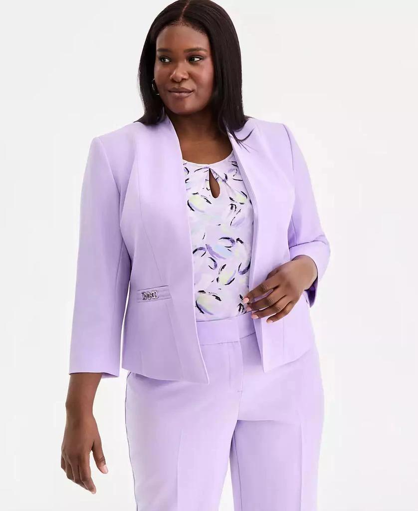Kasper Plus Size 3/4-Sleeve Seamed Crepe Open-Front Jacket