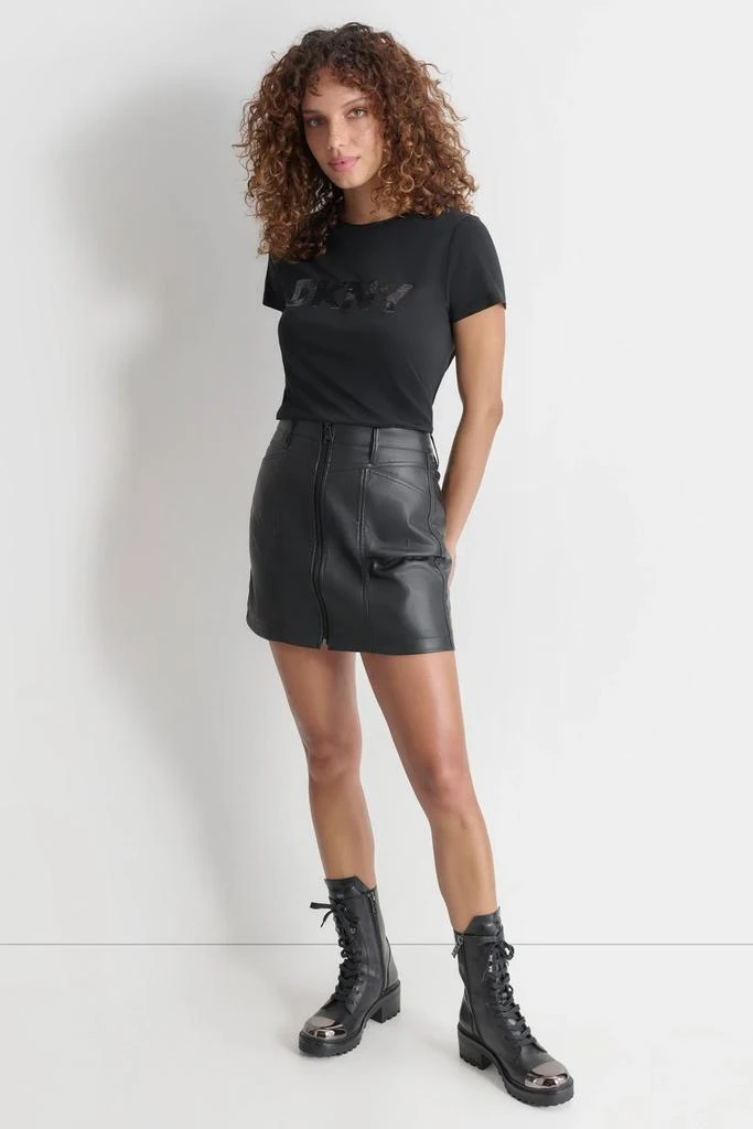 DKNY FAUX LEATHER ZIP FRONT MINI SKIRT 3