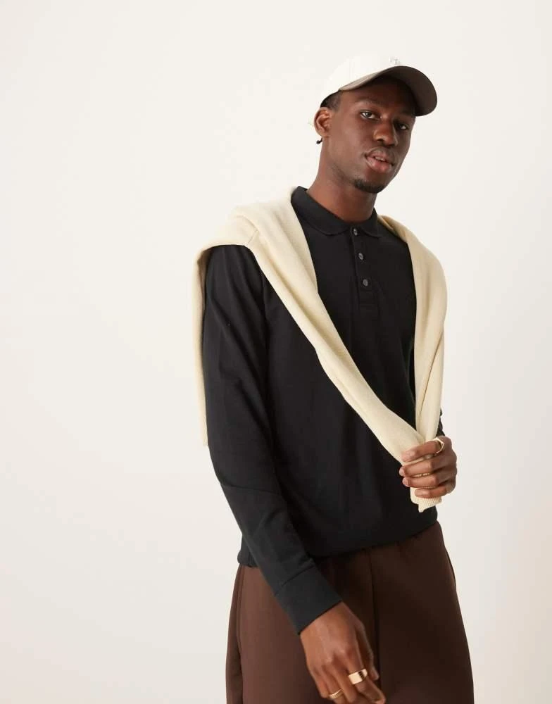 Abercrombie & Fitch Abercrombie & Fitch icon logo modern classic long sleeve polo in black 1