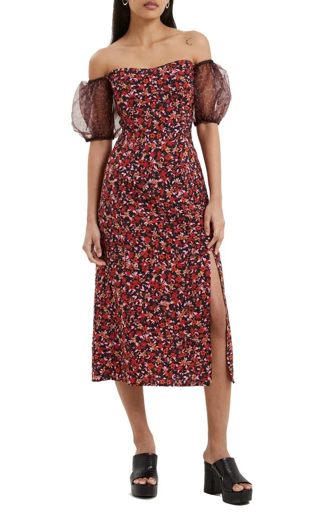French Connection Clara Floral Off the Shoulder Puff Sleeve Dress 1