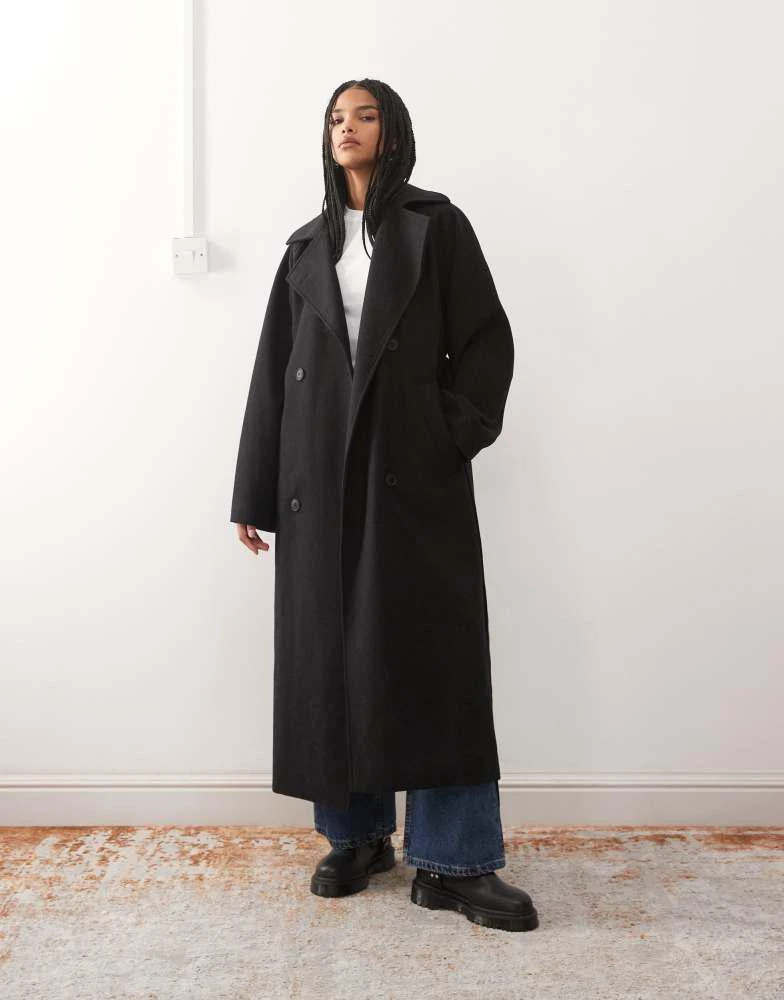 Weekday Weekday Kia wool blend oversized coat with tie waist detail in black 1