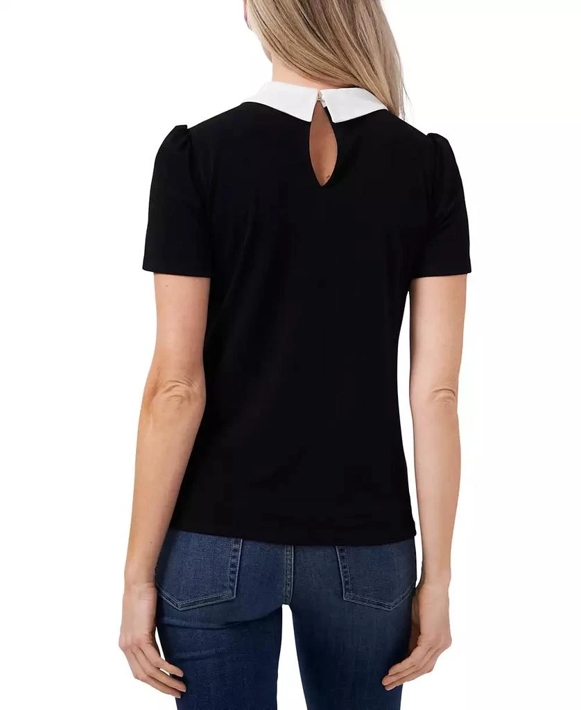 CeCe Women's Short Sleeve Collared Bow Neck Knit Top 2