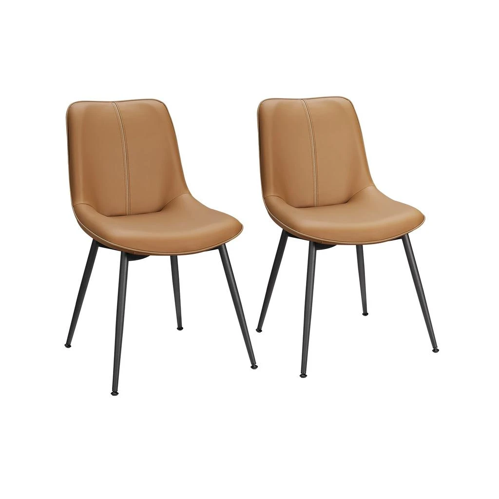 BreeBe Set of 2 Upholstered Leather Dining Chairs Caramel Brown 1