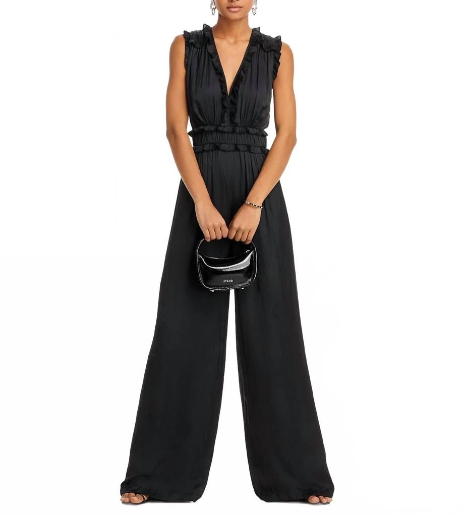 Ramy Brook Katelyn Ruffle Satin Jumpsuit In Black