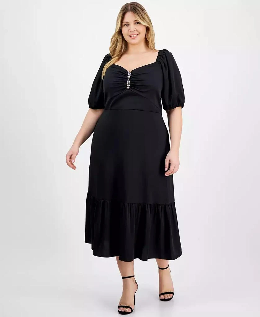 Anne Klein Plus Size Embellished Puff-Sleeve Dress 1