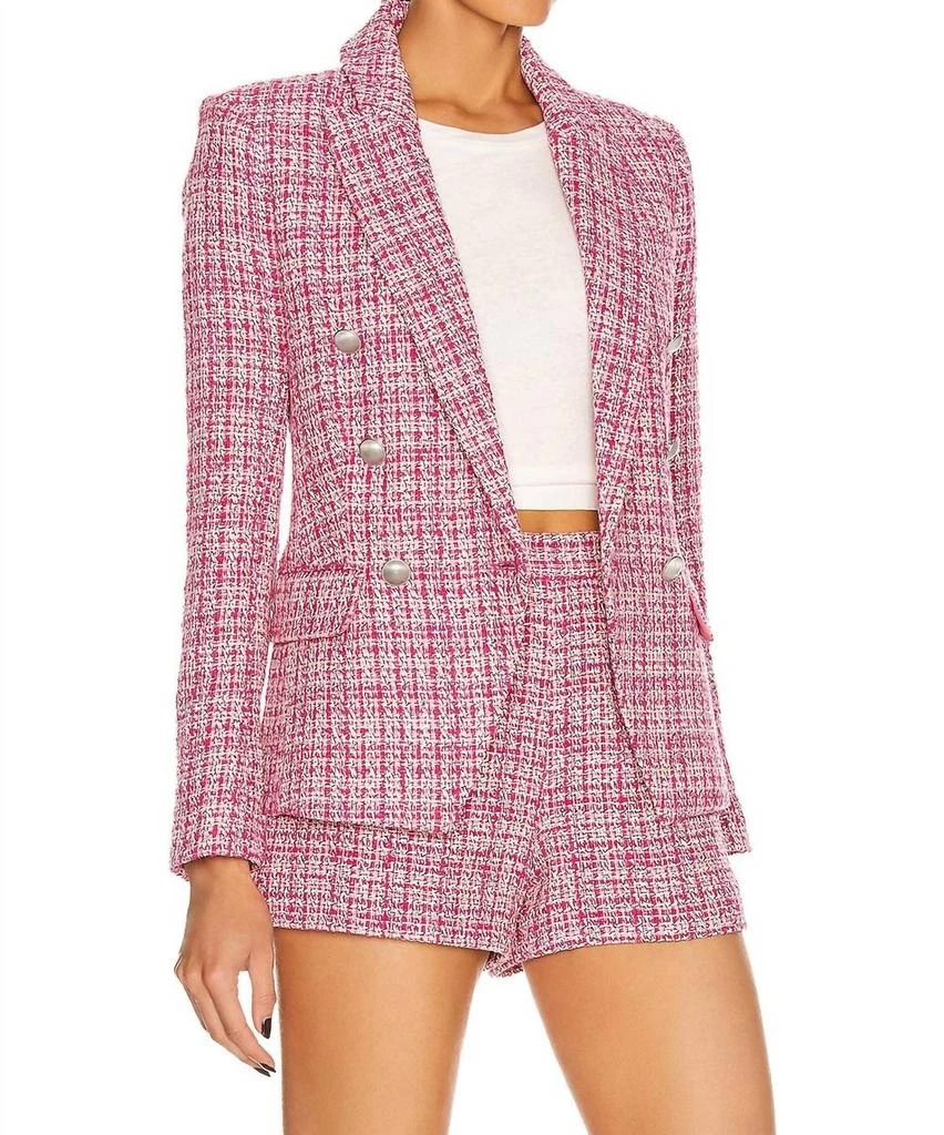 L'Agence Kenzie Tweed Double-Breasted Blazer And Shorts Set In Pink 3