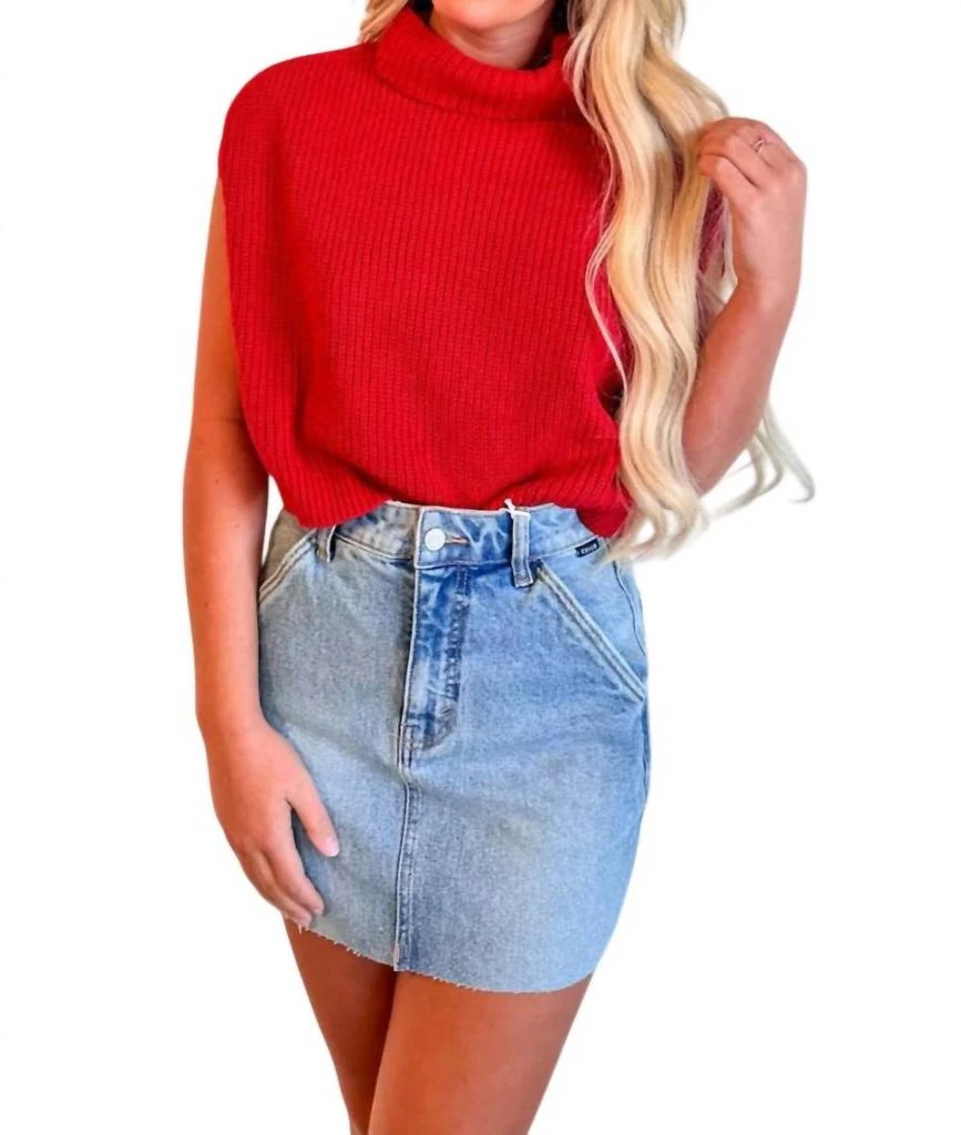 day + moon Jane Sleeveless Turtleneck Crop Top In Red 1